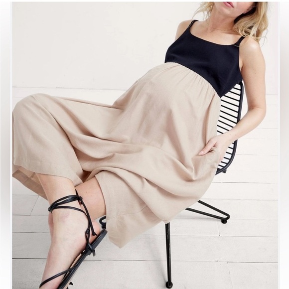 Hatch Mona dress maternity black tan smocked midi comfortable stretchy long soft - Picture 1 of 16
